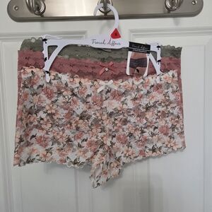 French Affair Women's Floral Lace Boyshorts - Pink & Olive (3-Pack) Size M